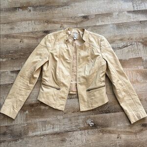 Halogen Collarless, no zipper, genuine LEATHER JACKET. Zippered pockets, Large